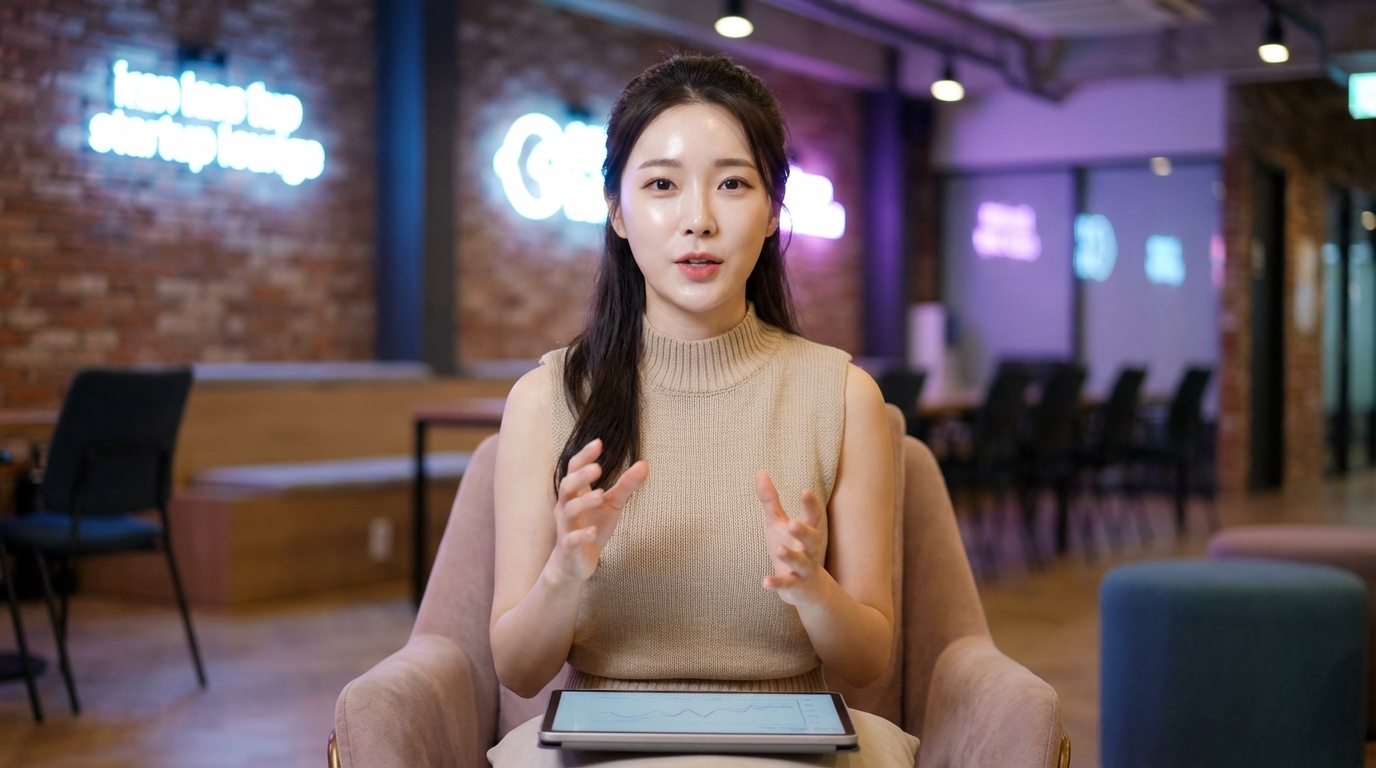 AI 기술을 설명하는 한국 여성, AI generated