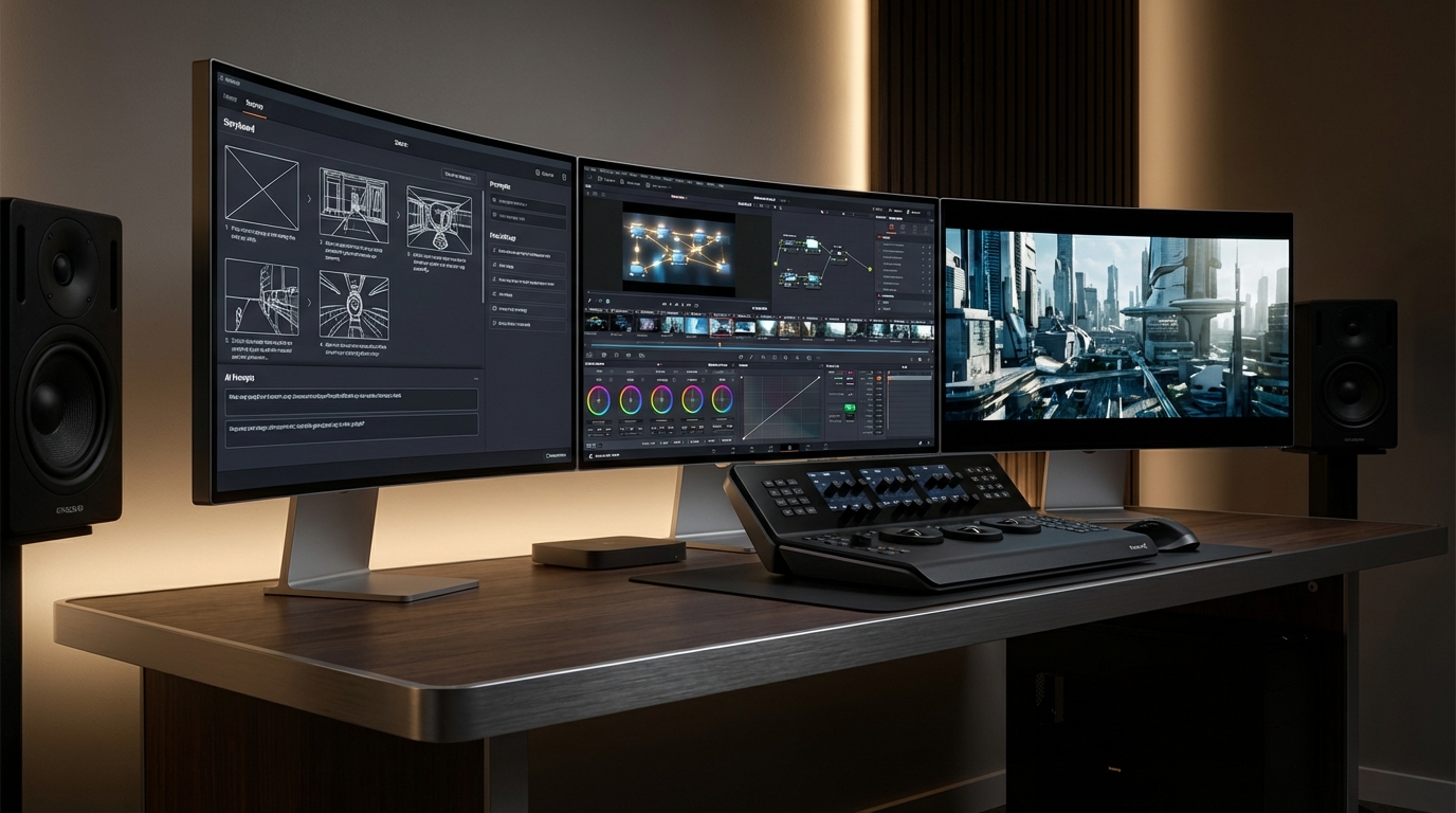 멀티모달 AI 영상 제작 파이프라인 컨셉, AI generated