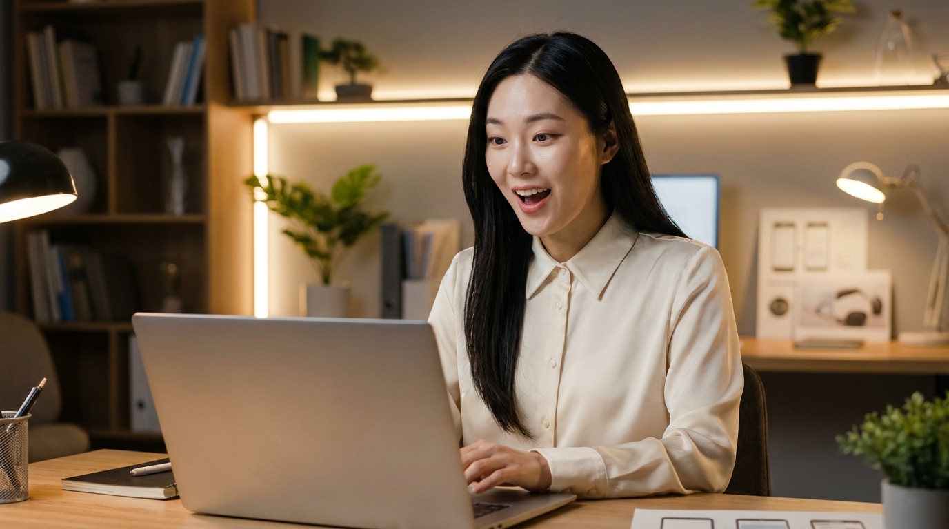 AI 크리에이티브 도구를 사용하는 여성, AI generated