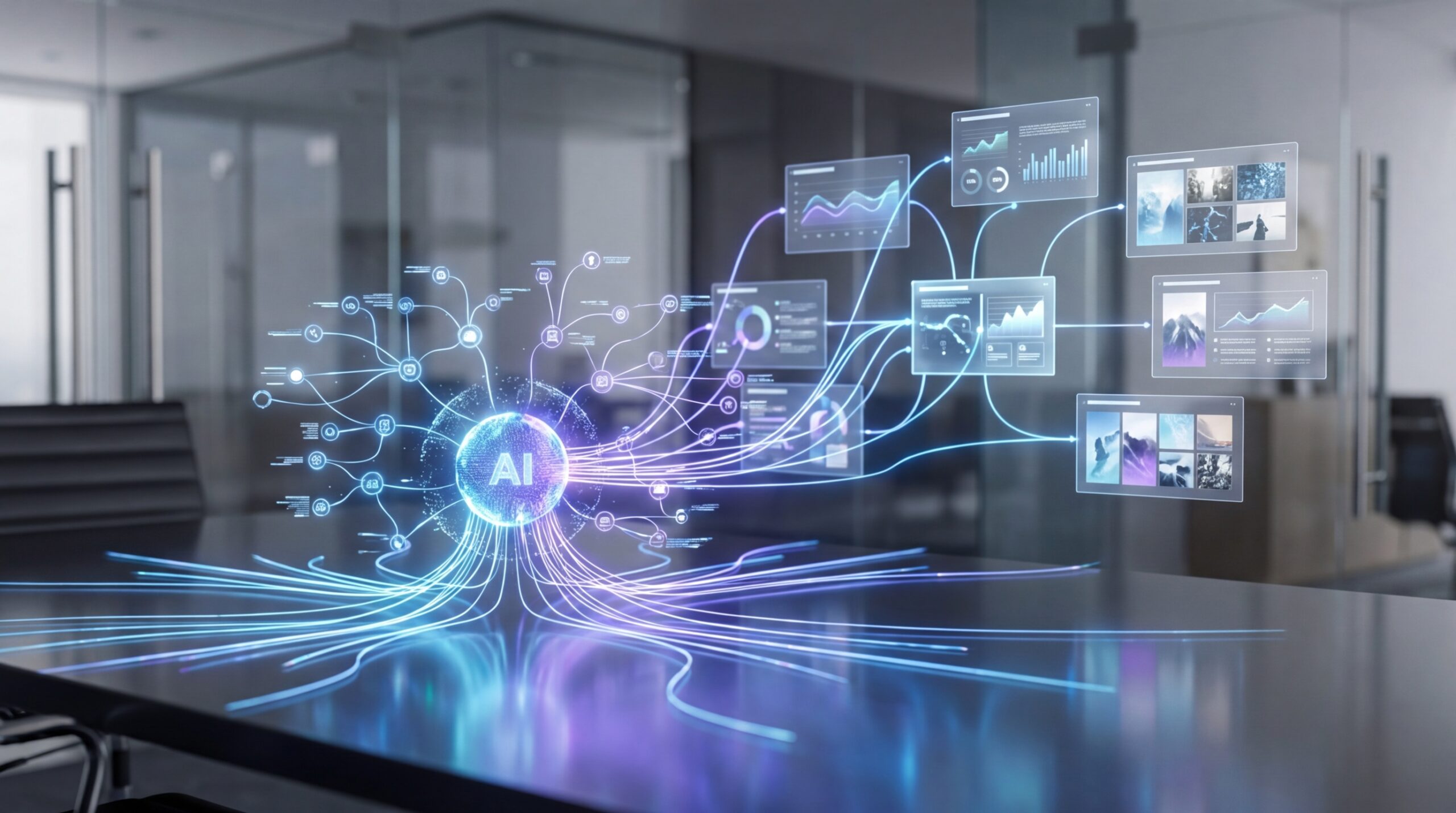 AI 검색 결과가 마인드맵과 프레젠테이션으로 변환되는 모습, AI generated