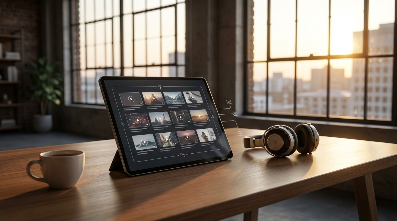 디지털 콘텐츠 자동화 워크플로우 컨셉, AI generated