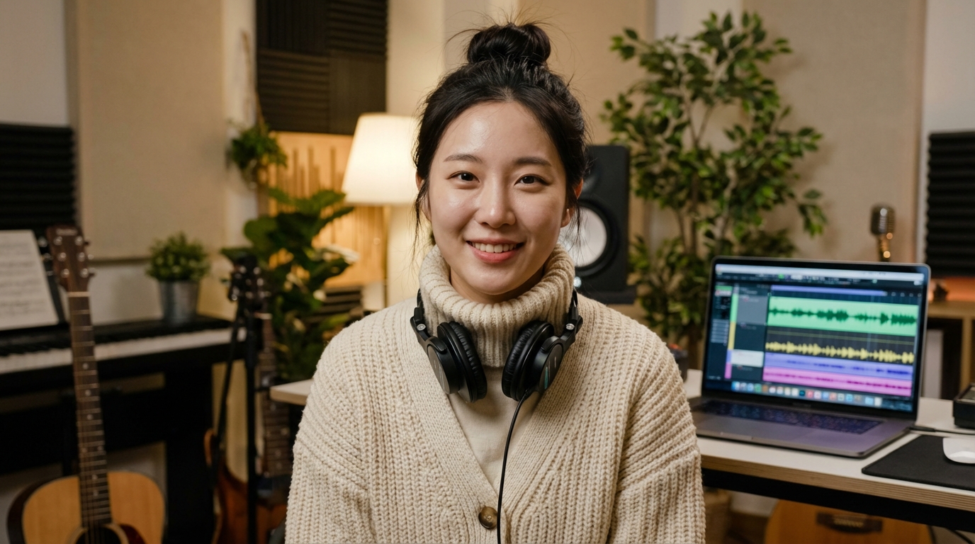 음악 작업 중인 여성, AI generated