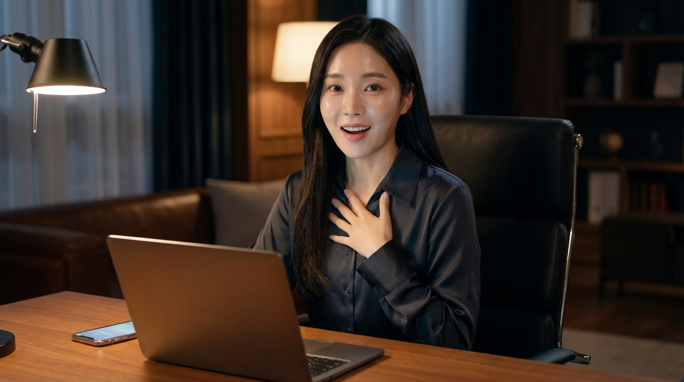 AI generated - 한국 여성이 노트북 앞에서 심각하게 화면을 검토하는 모습