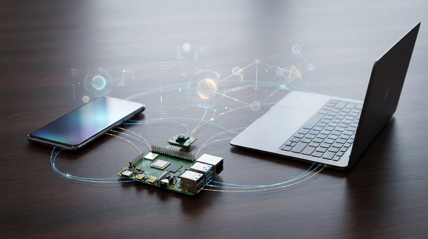 엣지 디바이스에서 실행되는 AI를 시각화한 프리미엄 사진, AI generated