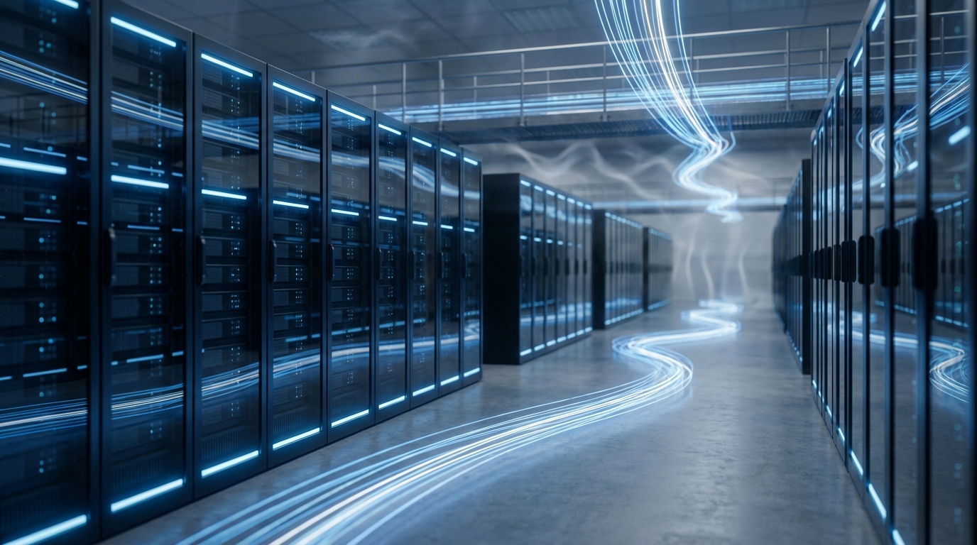 대규모 AI 데이터센터 서버랙, AI generated