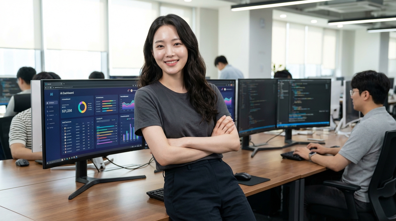 Vrew 자막 편집으로 컷편집하는 여성, AI generated