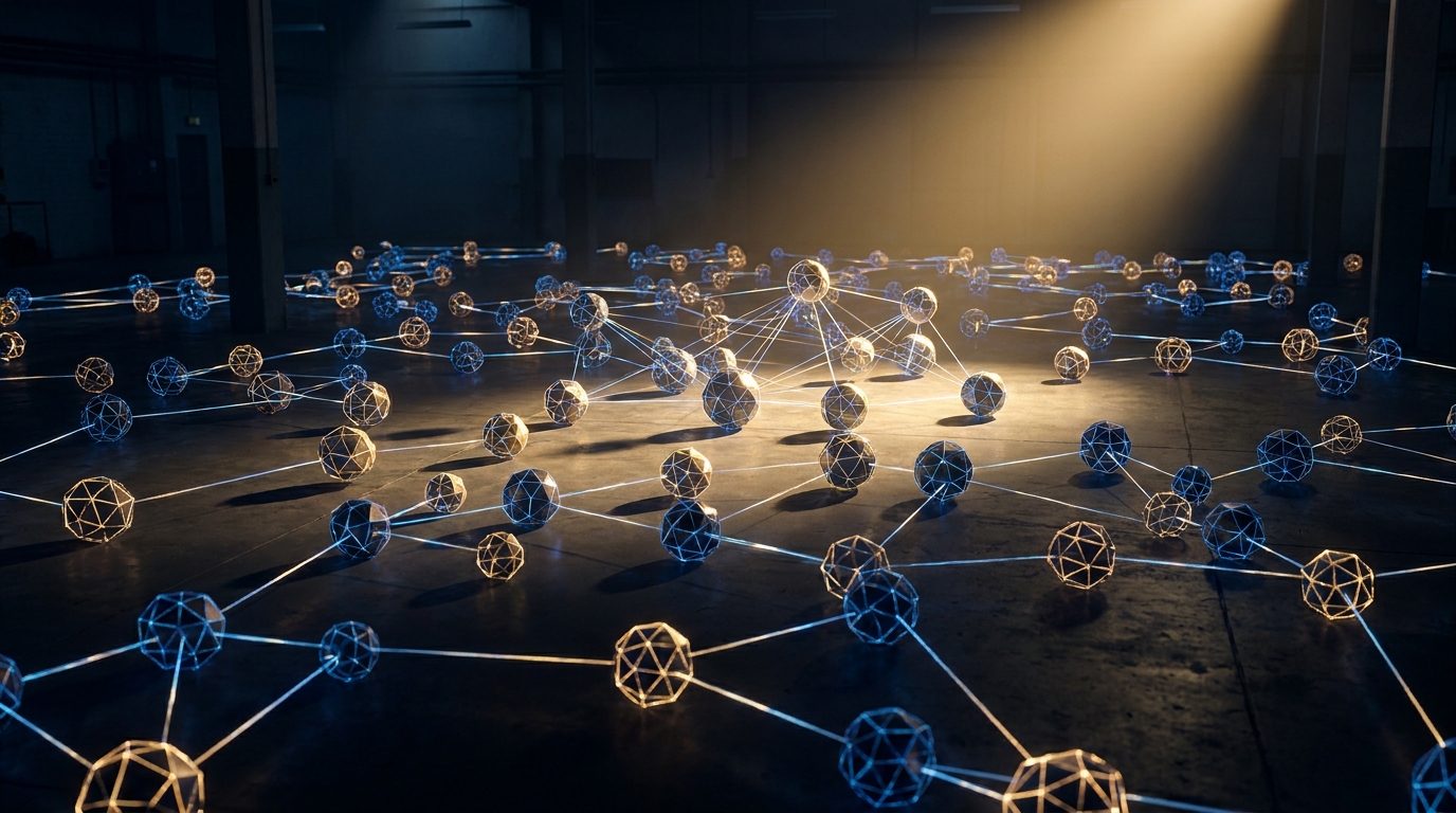 키미 K2.6 1조 파라미터 노드 네트워크 시각화 — 300개 에이전트 swarm 컨셉, AI generated