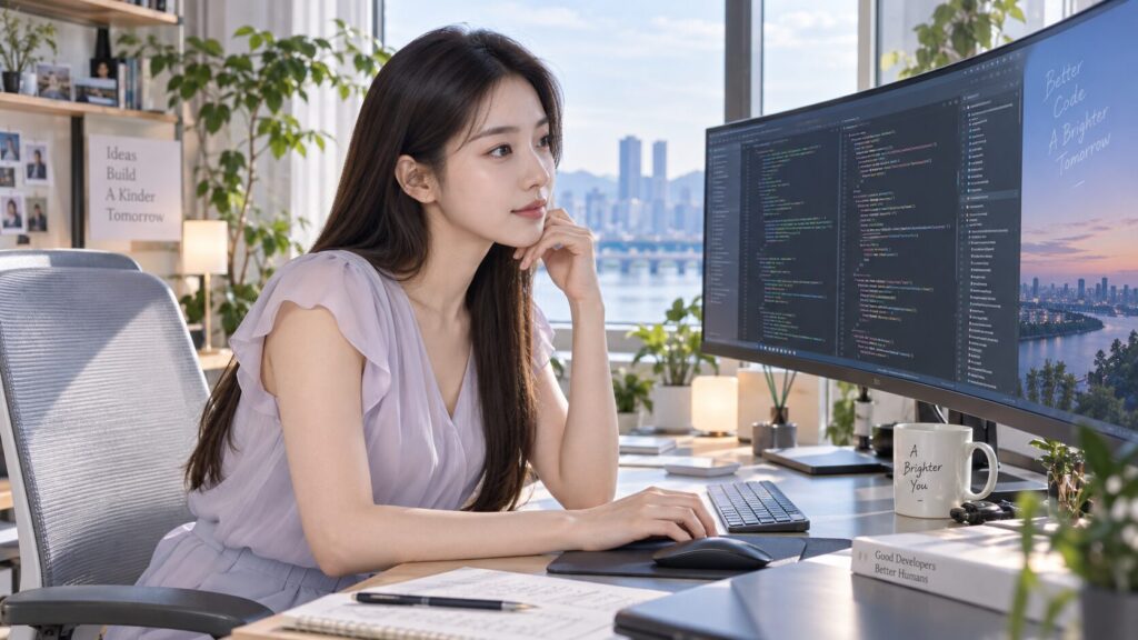 노트북 앞에서 색인 점검표를 확인하는 사람, AI generated