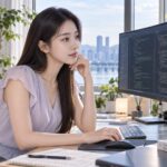 노트북 앞에서 색인 점검표를 확인하는 사람, AI generated