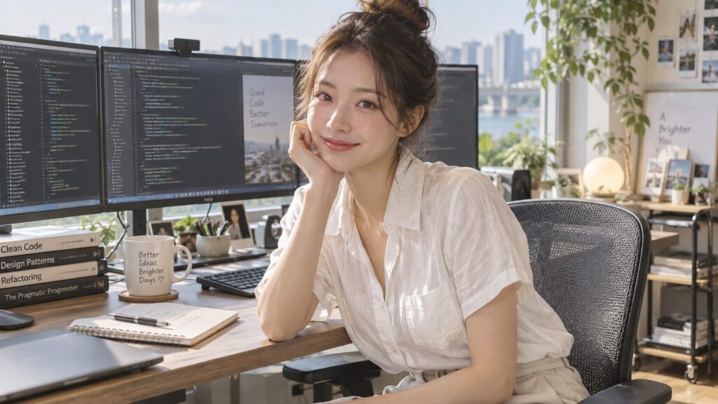 책상에서 검수 결과를 대조하는 사람, AI generated