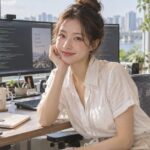 책상에서 검수 결과를 대조하는 사람, AI generated